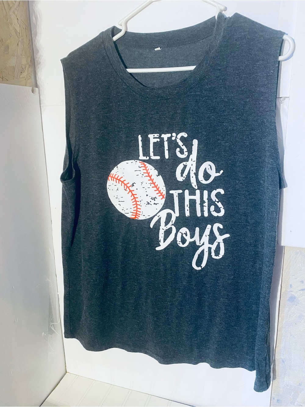 Women's Dark Gray Graphic Baseball Muscle Tank - Let's Do This Boys